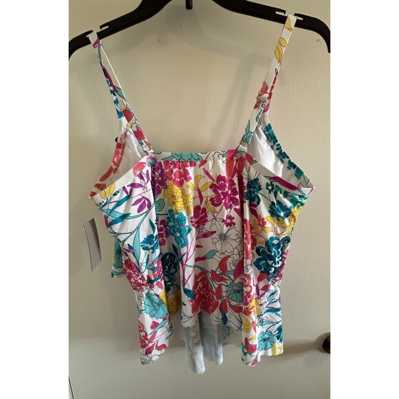 Kenneth Cole Reaction Bathing Suit Swim Top Plus Size 1X White Floral - Picture 2 of 10
